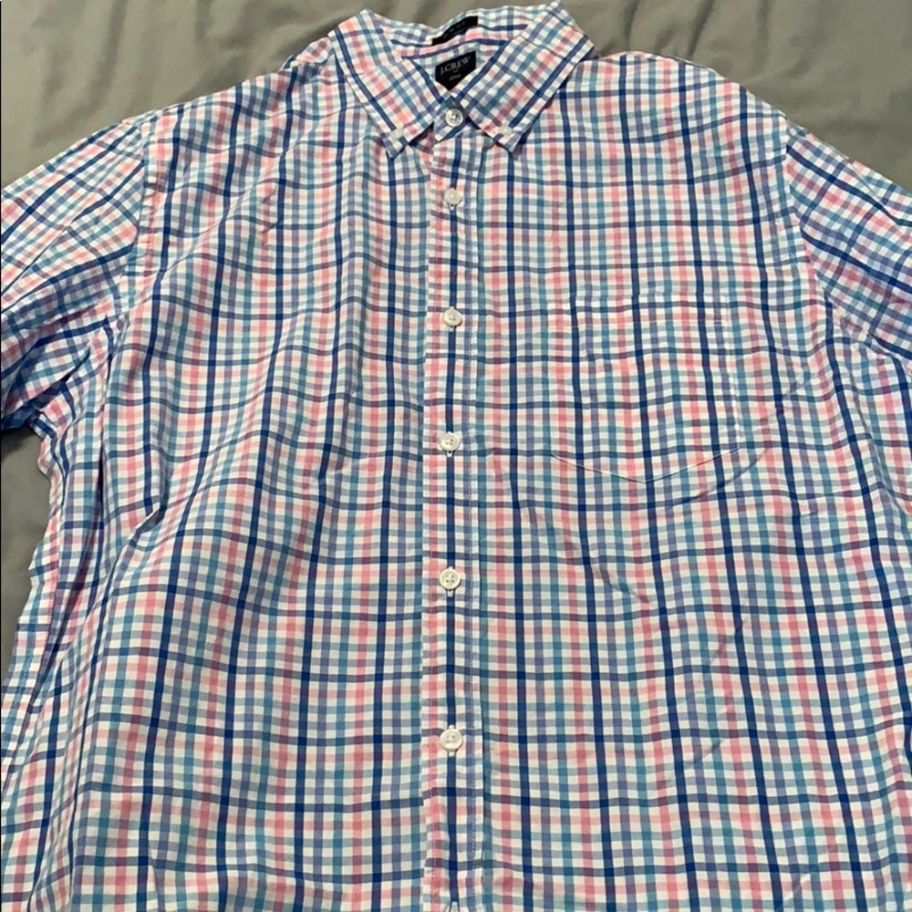 Blue, pink, and white gingham button up